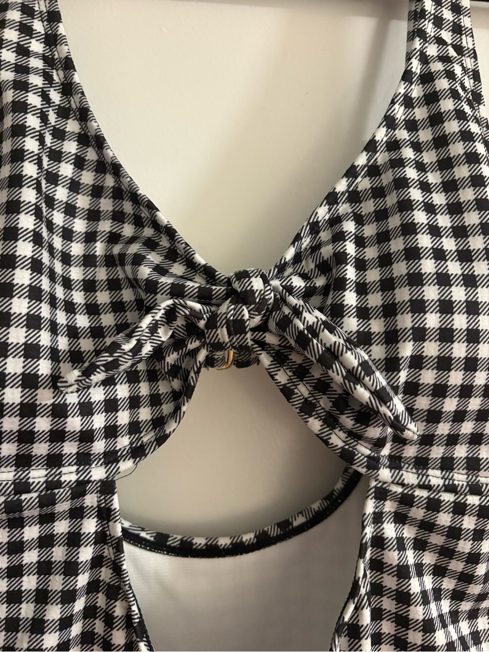 Women’s Black & White Gingham Tie-Front One-Piece Swimsuit - Picture 2 of 8